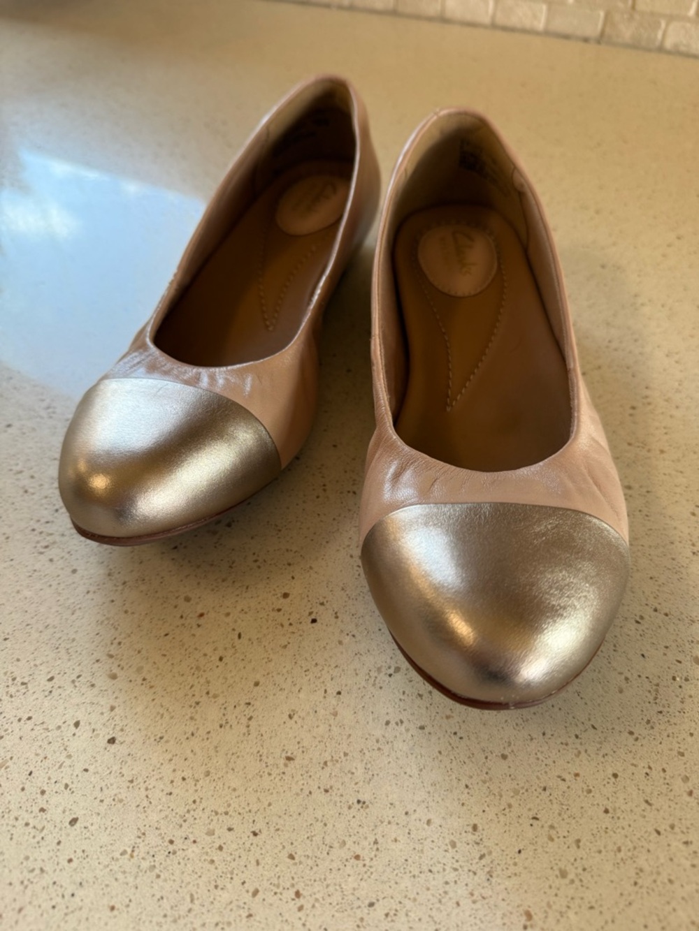Clarks Blush Pink Ballet Flats with Metallic Silver Cap
